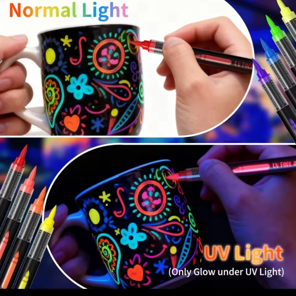 UV Face & Body Paint Neon Marker Set - 8 Fluorescent Colors | Go wild with color - Picture 6 of 9